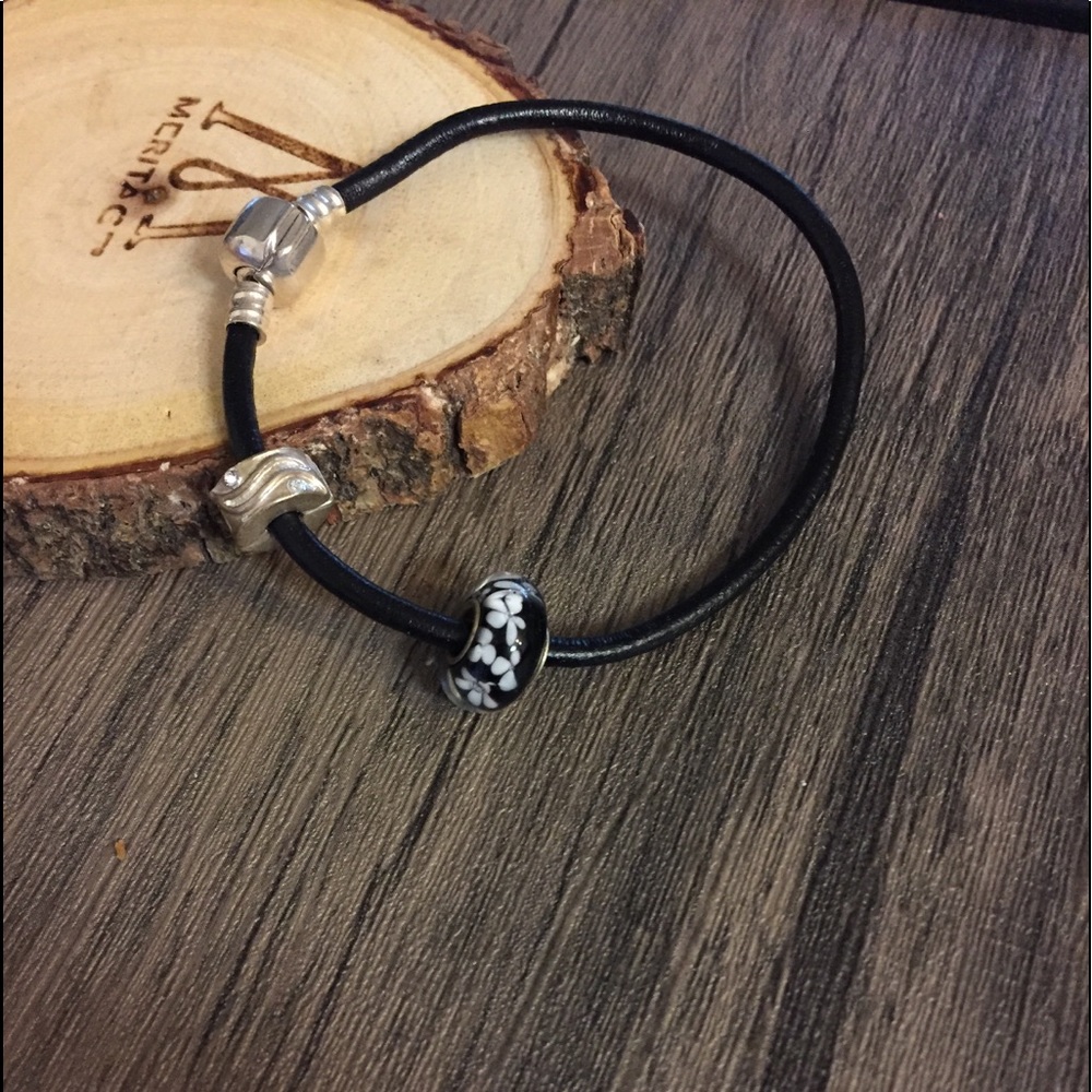 Black Leather String Charm Bracelet